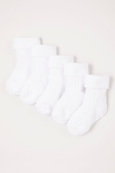 5 Pack White Turn over socks