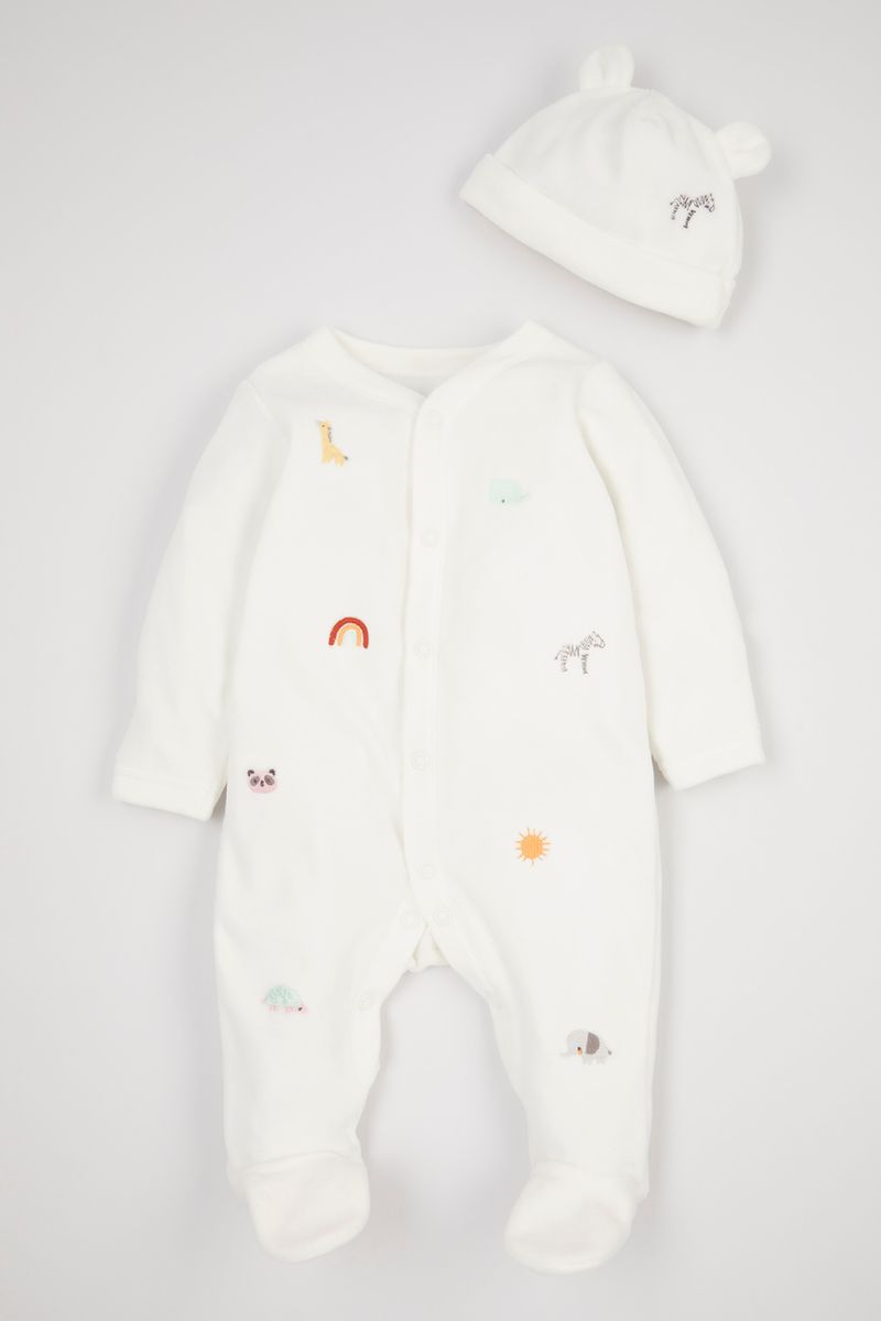 White Velour Sleepsuit & Hat