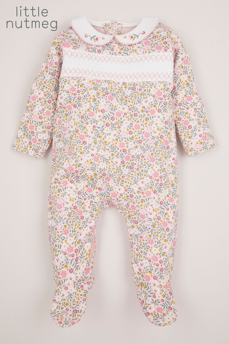 Little Nutmeg Pink Smock Sleepsuit