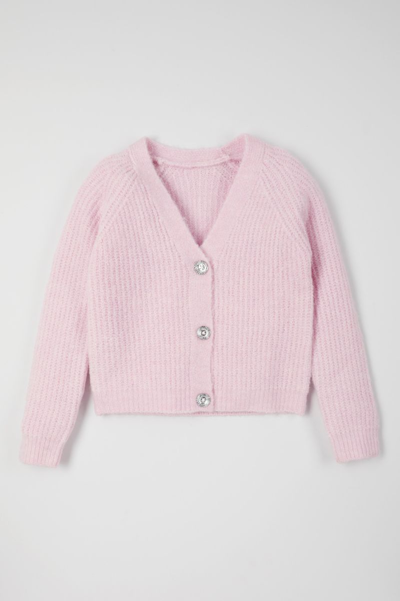 Pink Diamante Button jumper