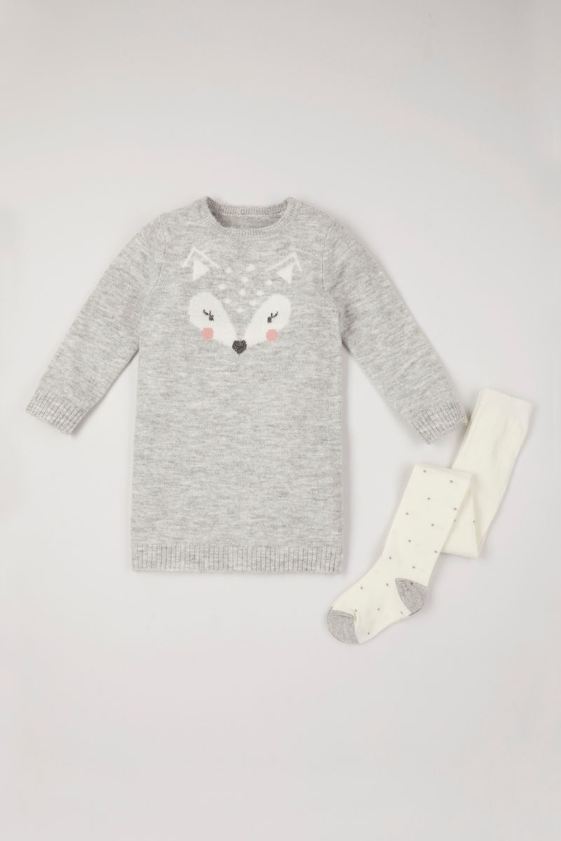 Knitted Fox Dress & Tights