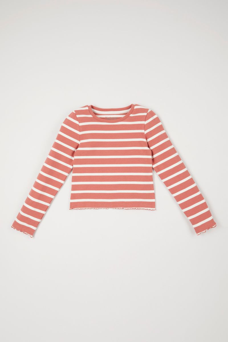 Rose Stripe Long Sleeve Cropped T-Shirt 3-14yrs