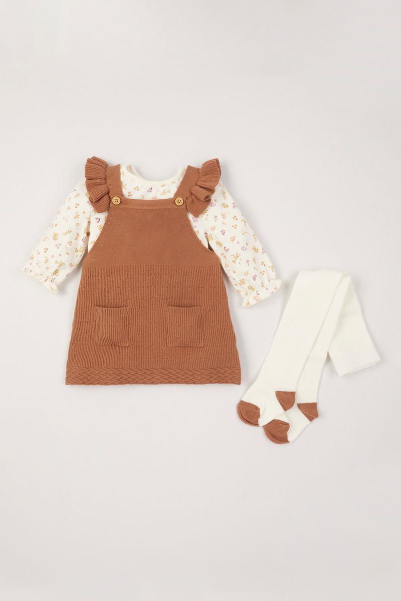 3 Piece Knitted Pinafore Dress Set