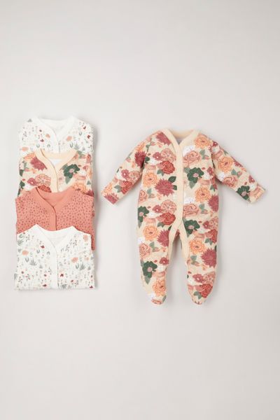Online Exclusive 5 Pack Pink Floral Sleepsuits