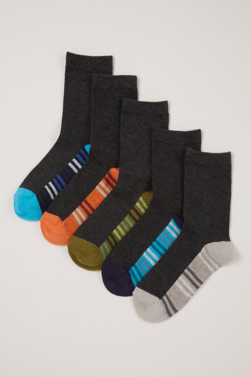 5 Pack Grey Stripe Footbed Socks
