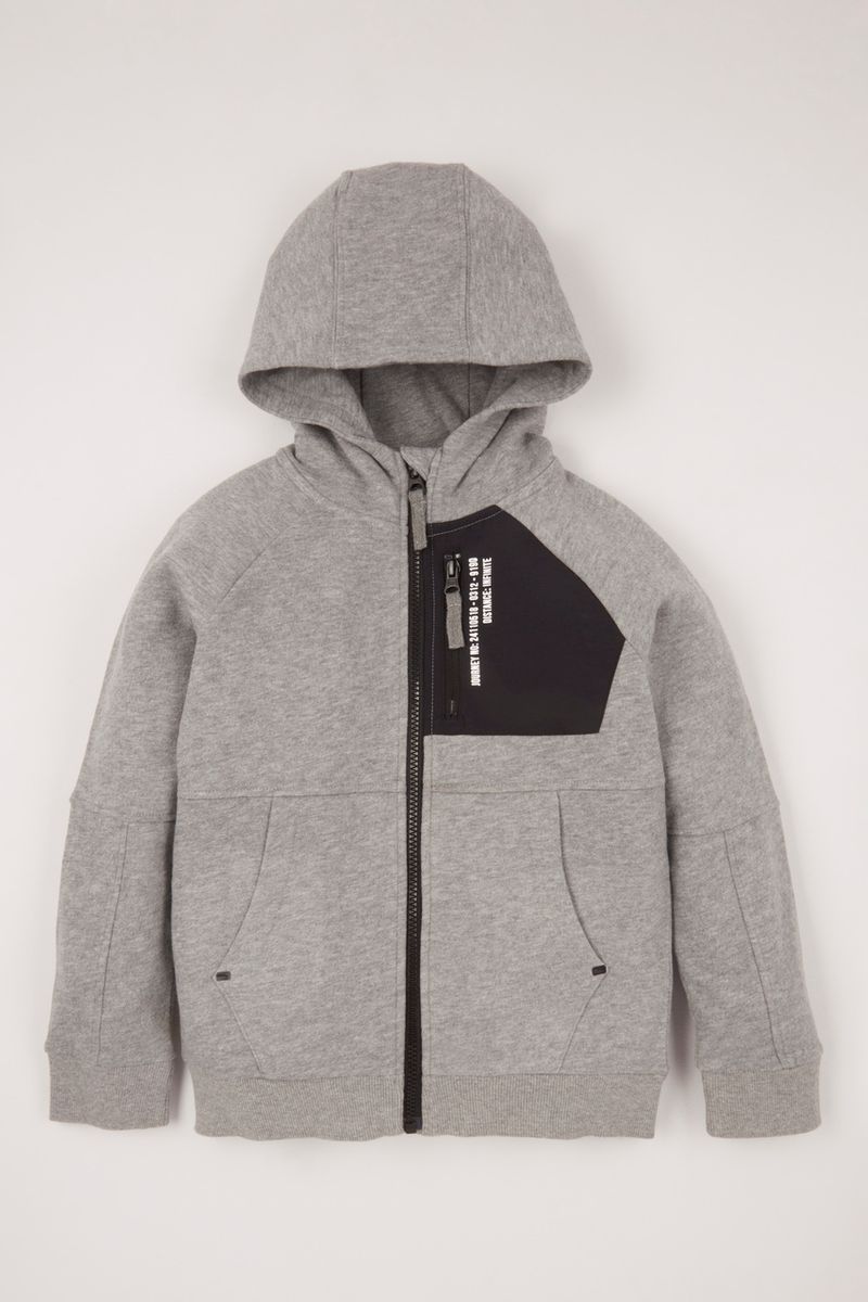 Grey Marl Texture Pocket Hoodie