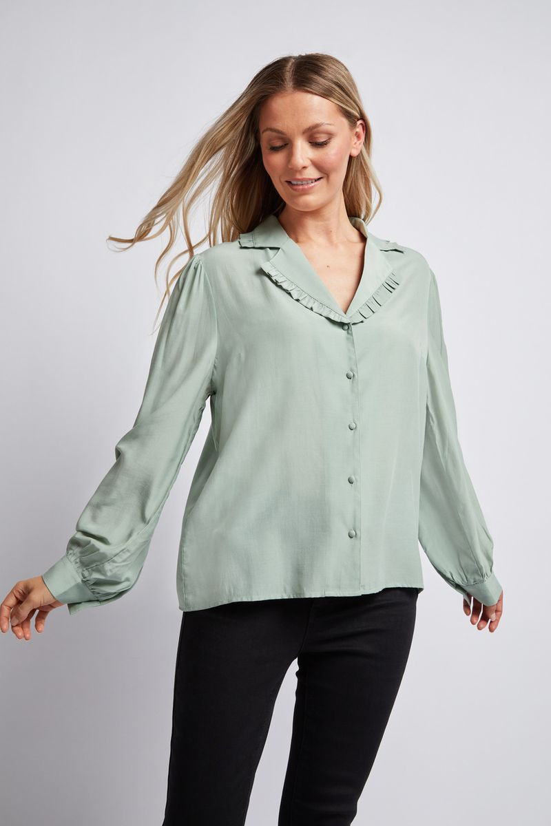 Sage Ruffle Trim Shirt