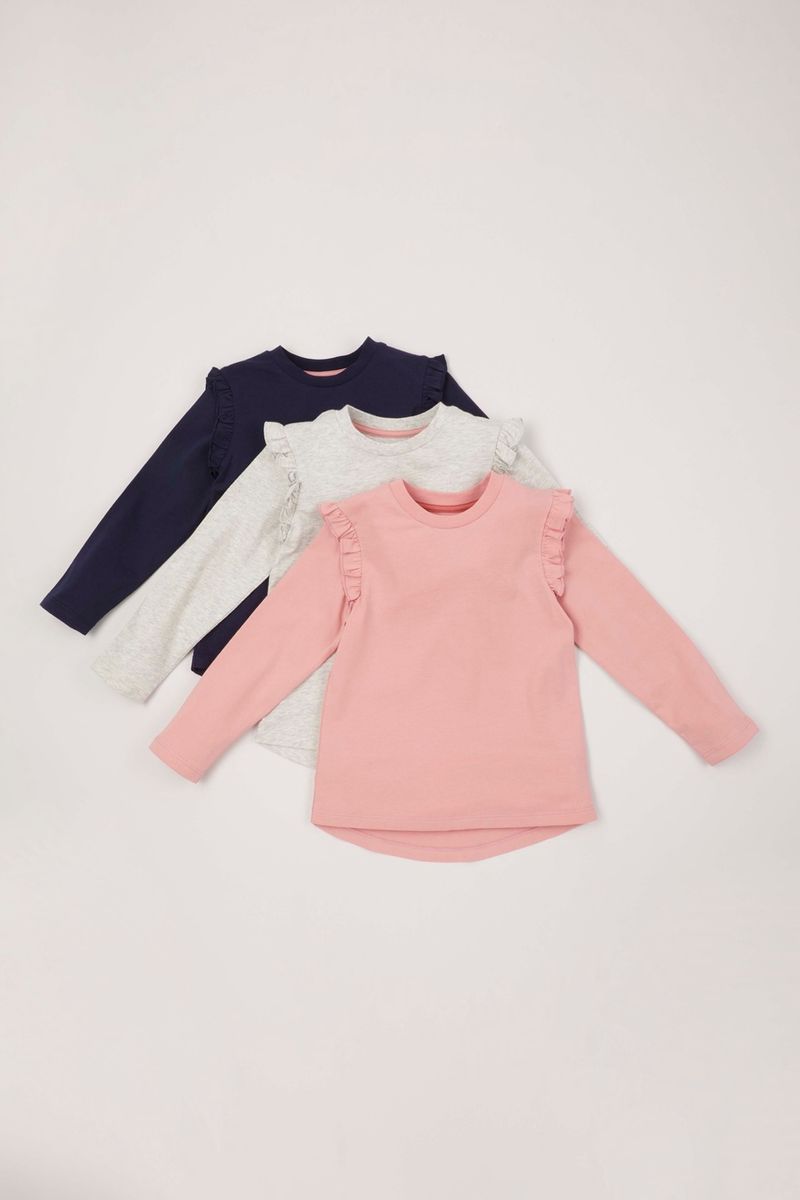 3 Pack Frill Sleeve T-Shirt 1 - 10 yrs