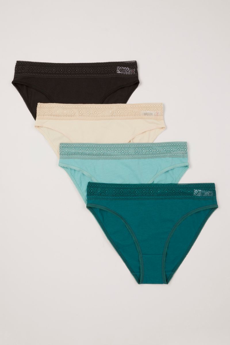 4 Pack Green Grey Lace Top High Leg briefs