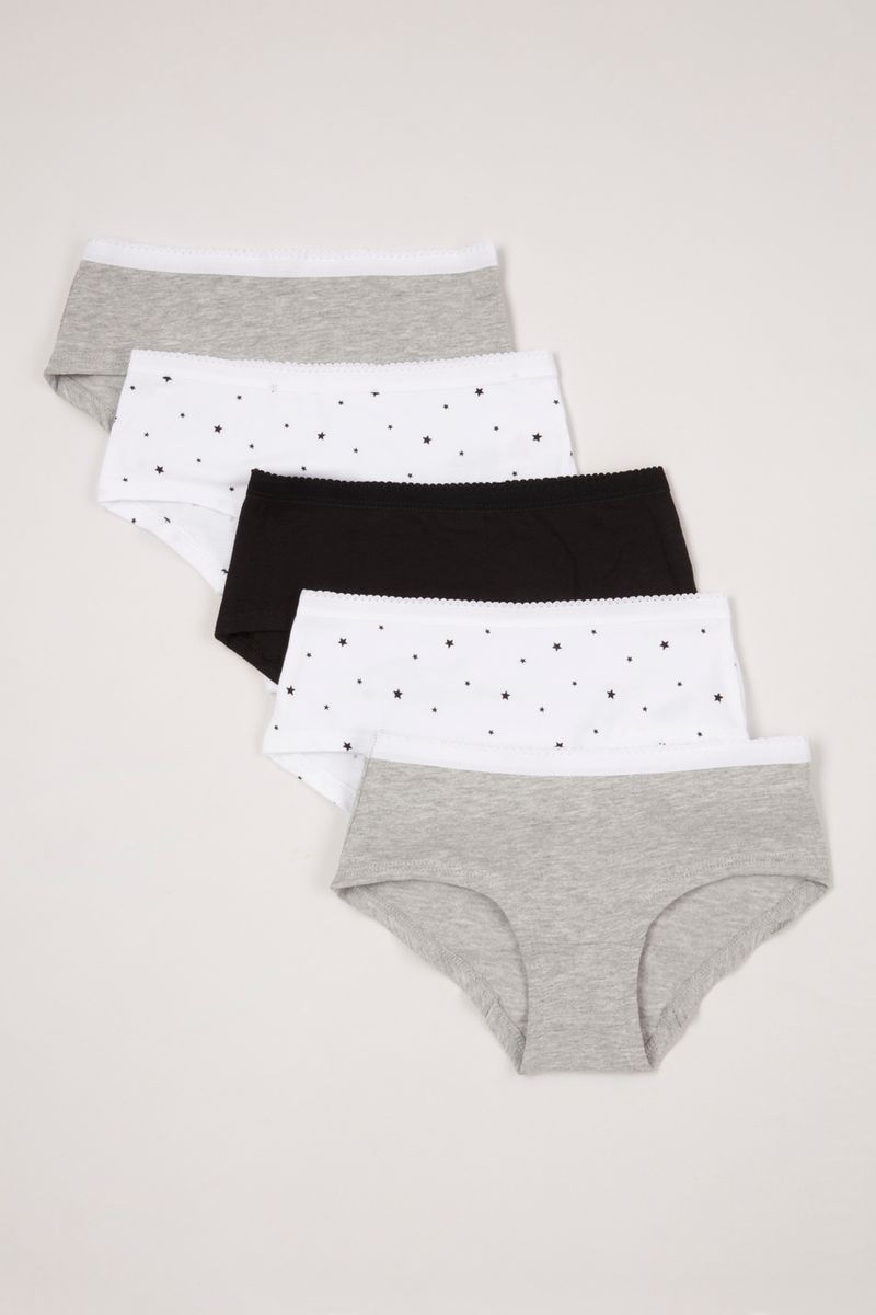 5 Pack Black White Grey Boyshorts