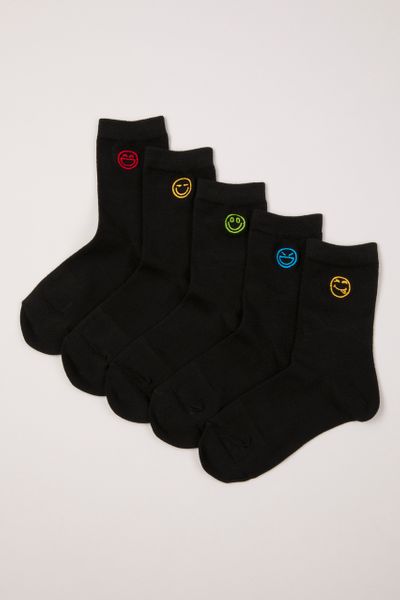 5 Pack Embroidered Smiley Face Socks