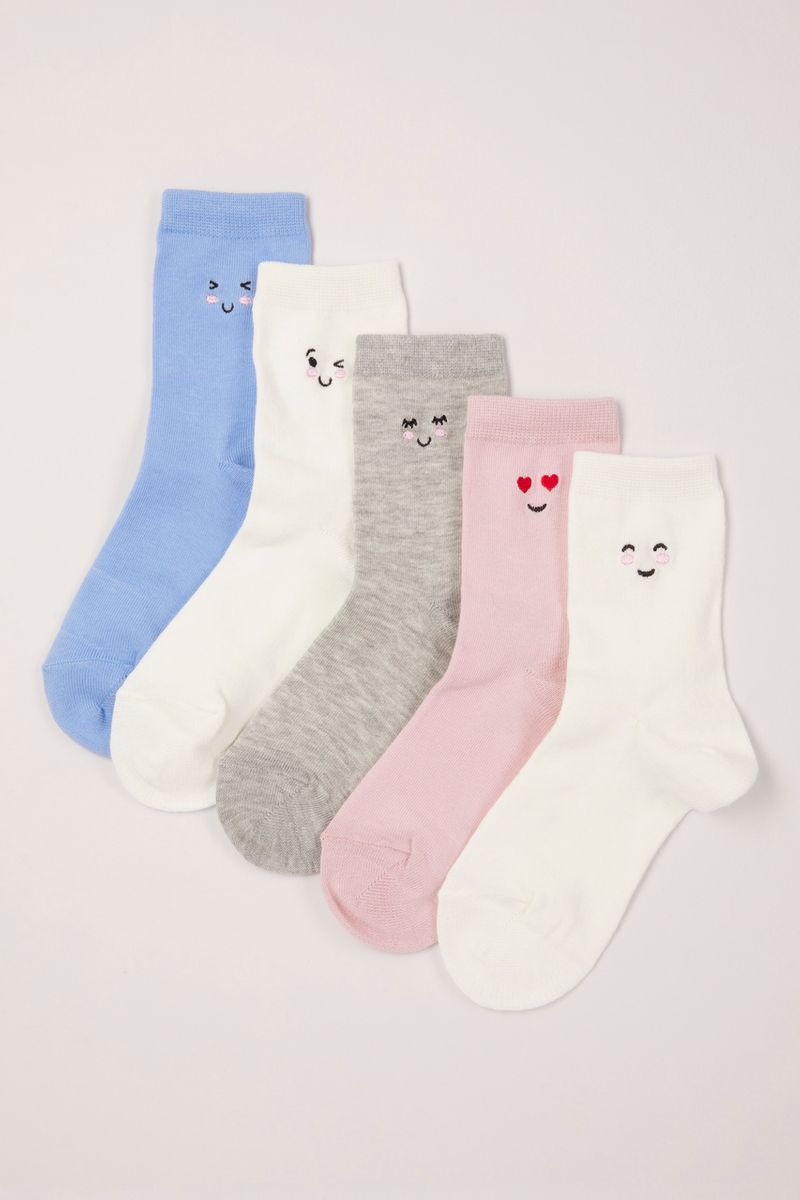 5 Pack Embroidered Face Socks