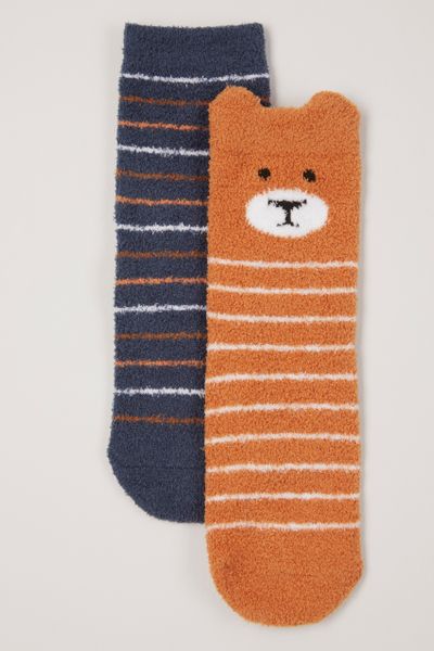 2 Pack Cosy Bear Stripe Socks