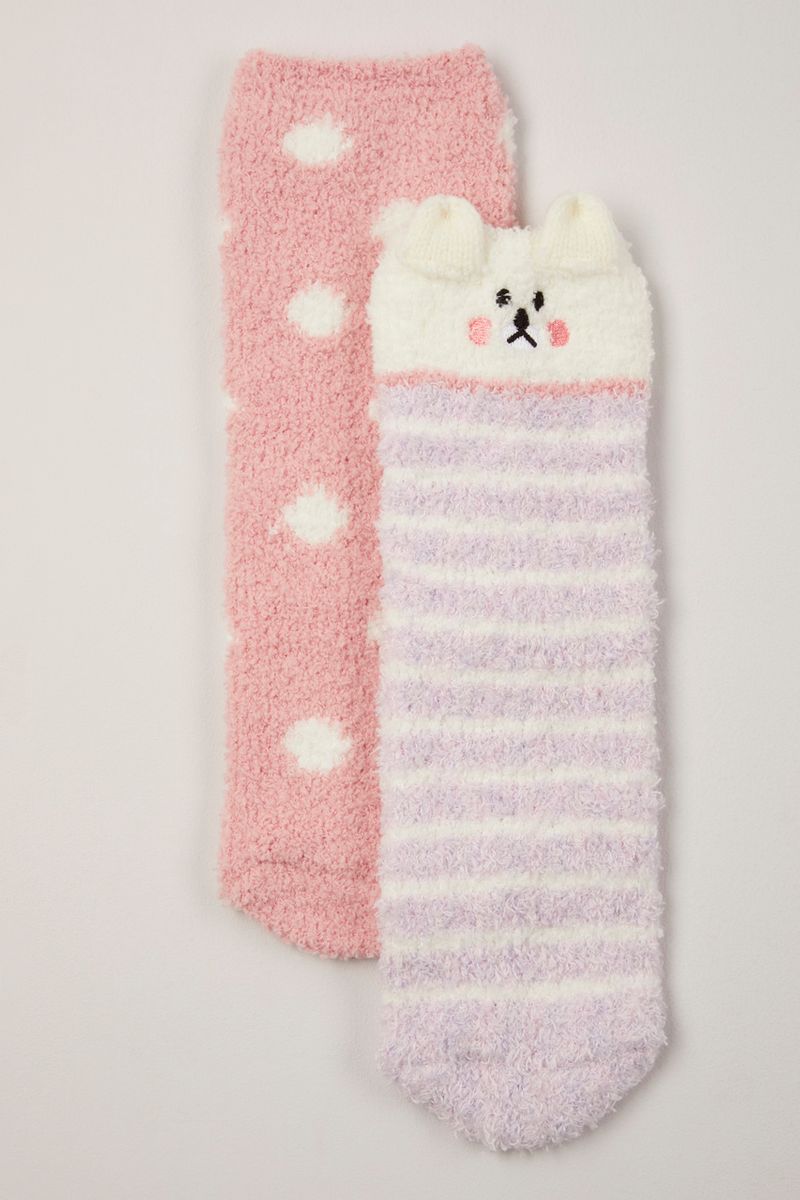2 Pack Cosy Lilac Bear Socks