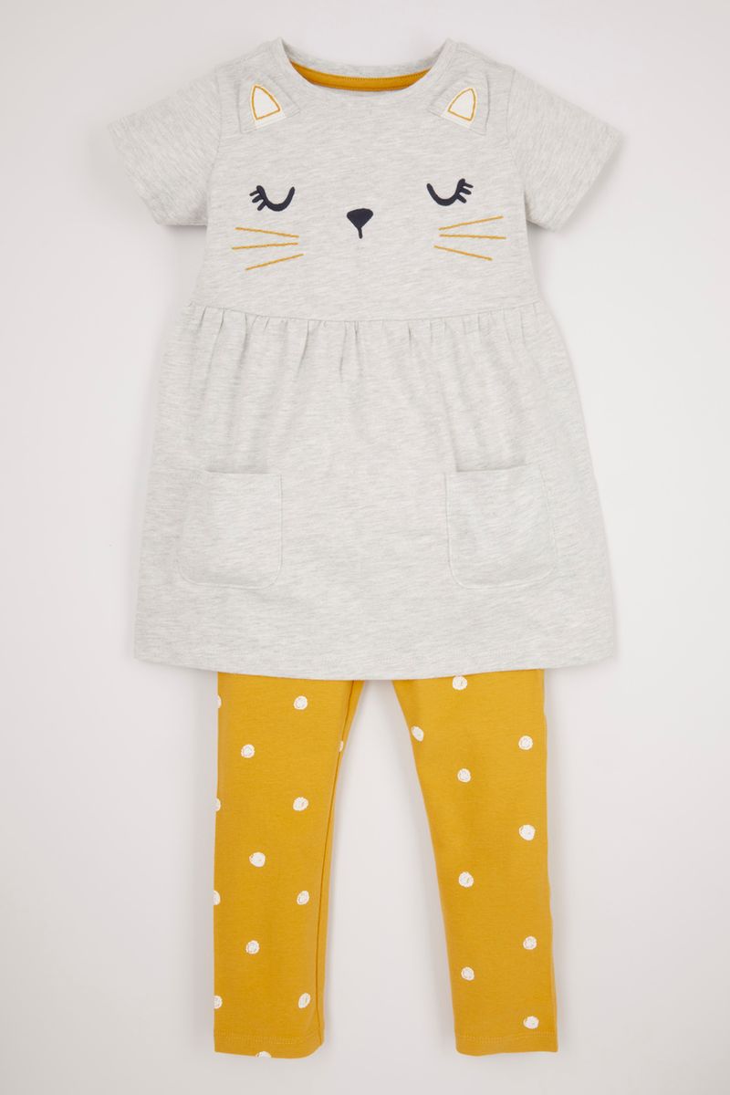 2 Piece Embroidered Cat Set