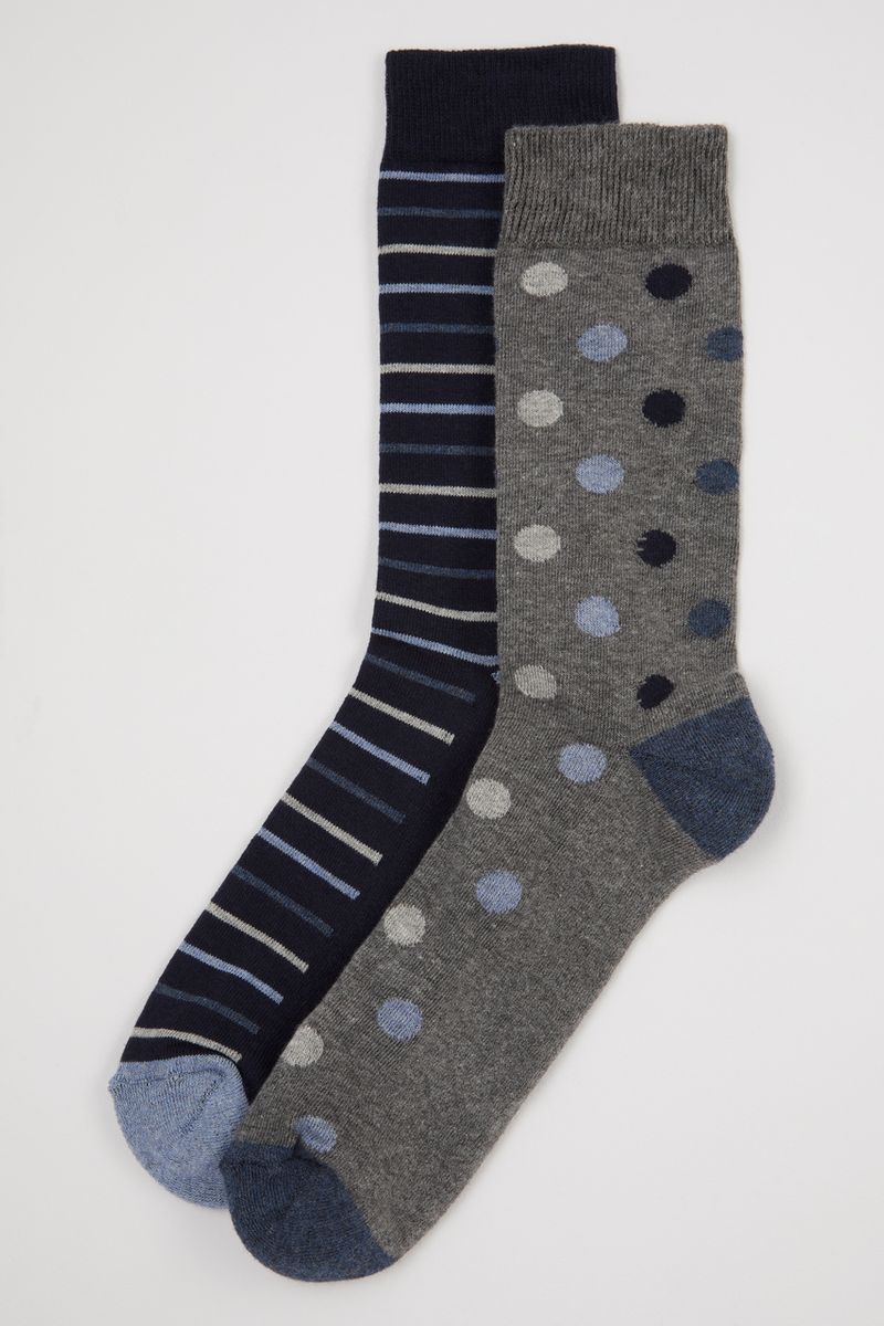 2 Pack Blue Spot and Stripe Bramble Socks