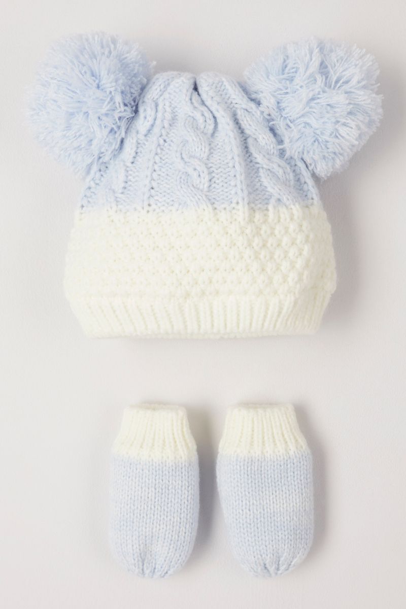 Pale Blue Knitted Hat & mittens