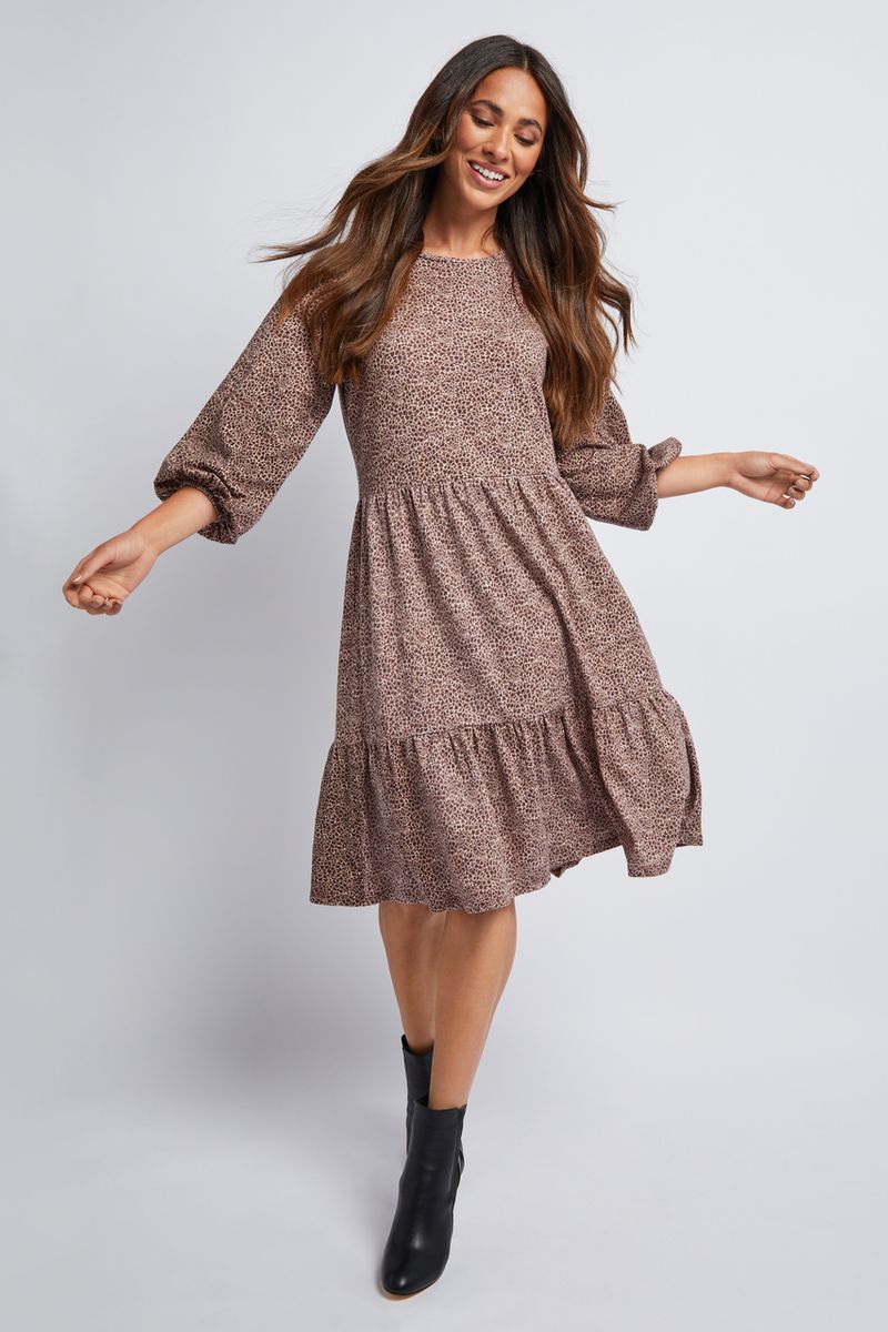 Animal Jersey Tiered Dress