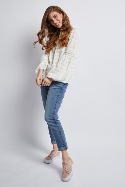 Long Sleeve White Broderie Top