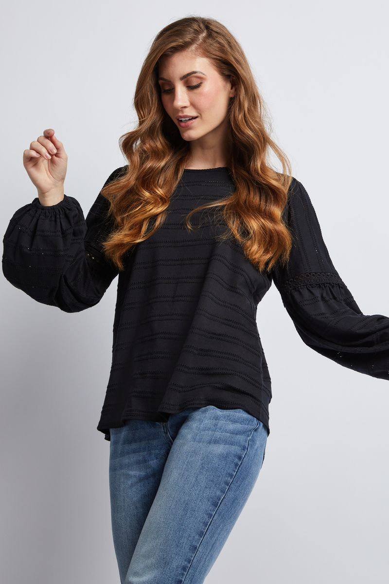 Long Sleeve Black Broderie Top