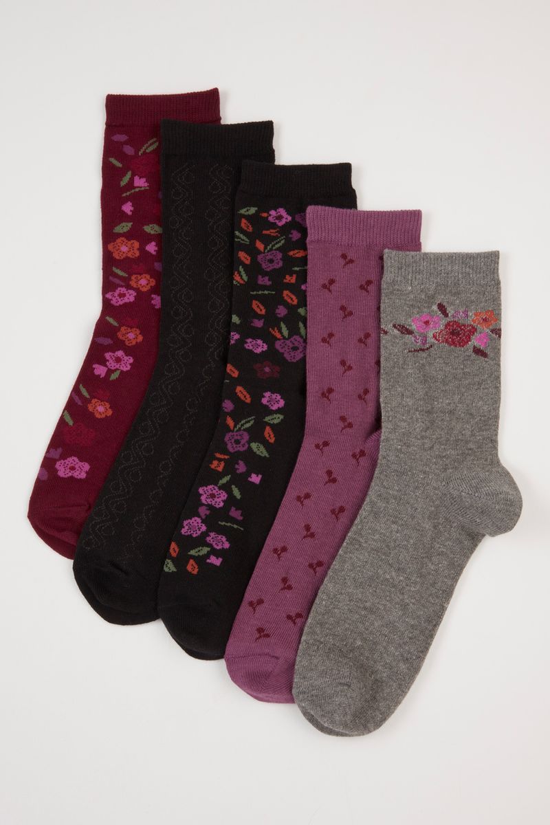 5 Pack Dark Flower socks