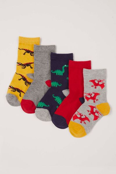5 Pack Colourful Dino Socks