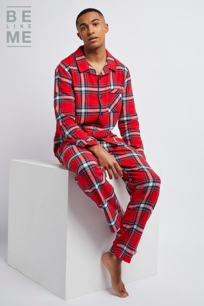 Family Of Red Brushed Check Mens Pyjamas