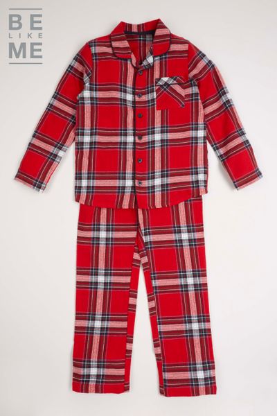 Family Of Red Brushed Check Kids pyjamas