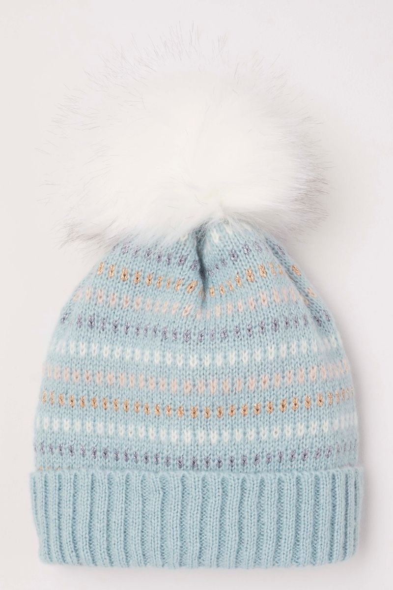 Blue Fairisle Beanie Hat