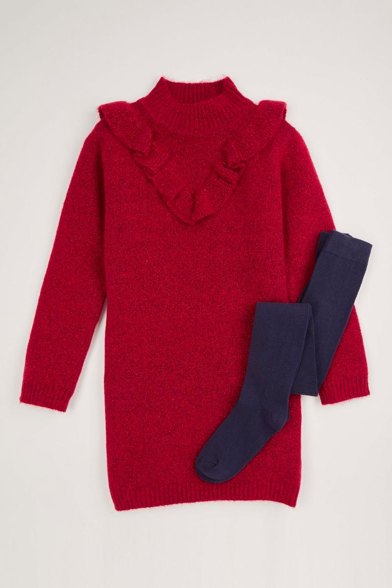 Red Sparkle Knitted Dress & Tights