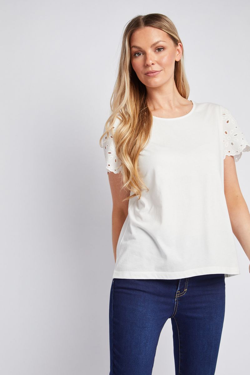 White Broderie Sleeve T-shirt