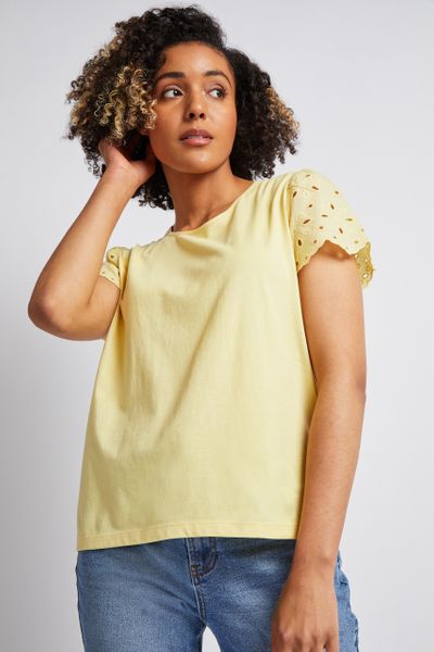 Lemon Broderie Sleeve T-shirt