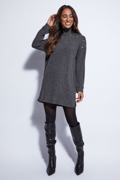 Charcoal Pearl Knitted Dress