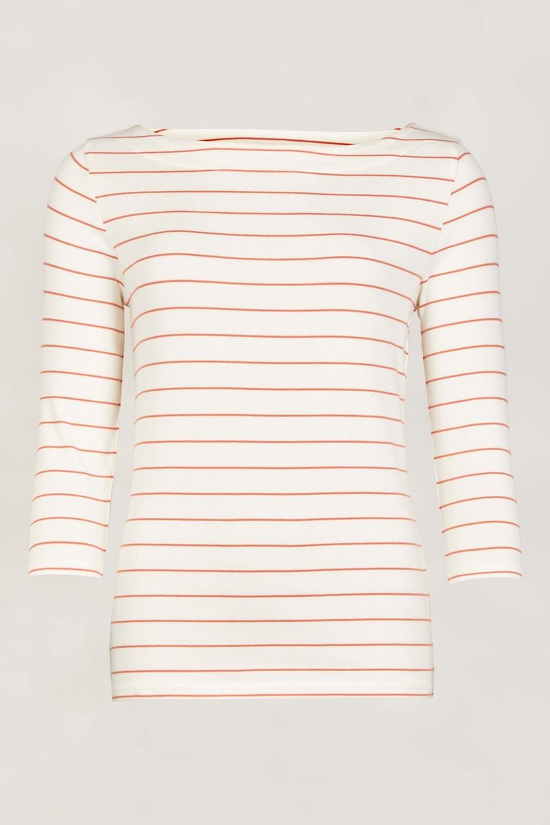 Ecru Stripe 3/4 Sleeve Bardot Top