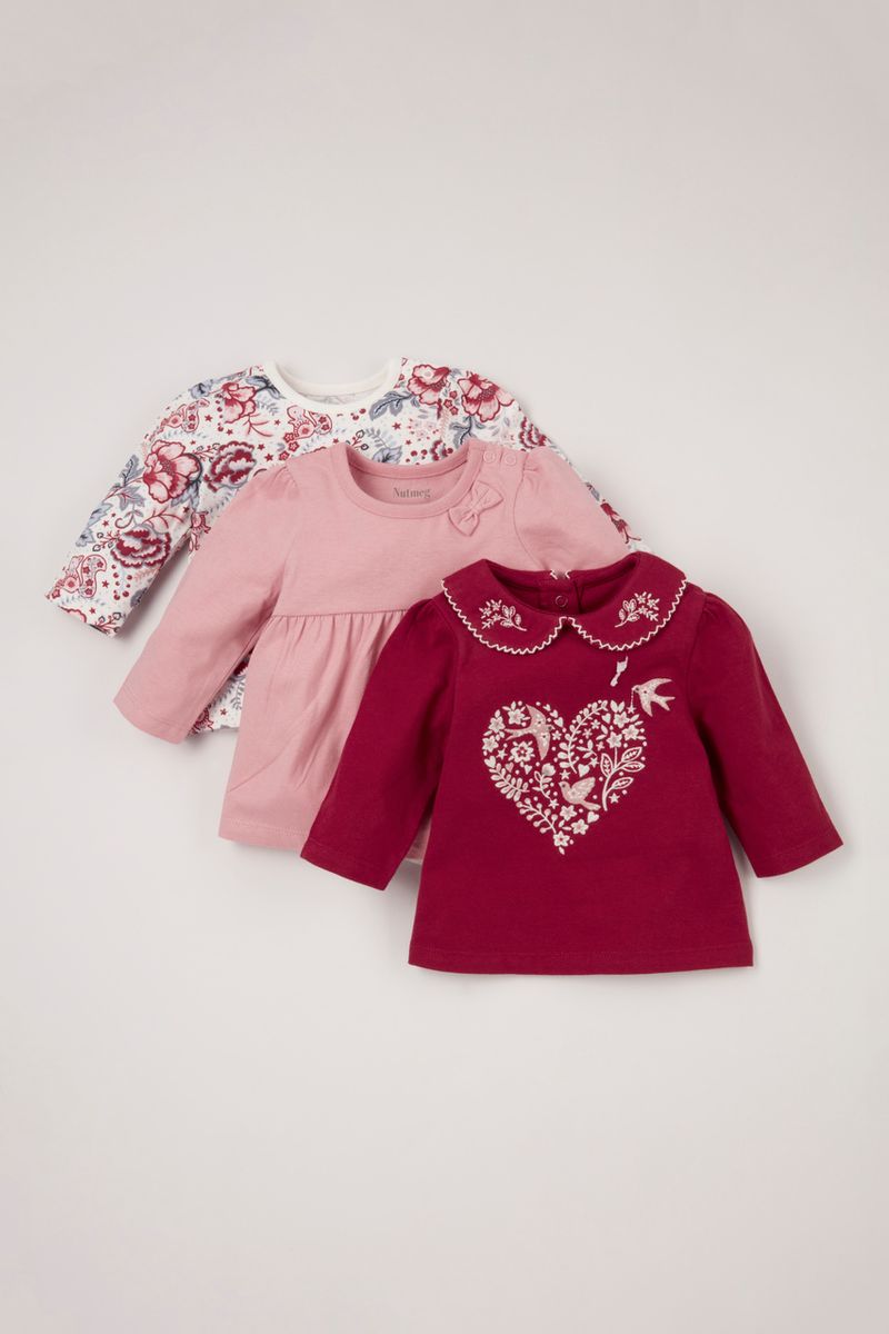 3 Pack Heart Floral Embroidered T-shirts