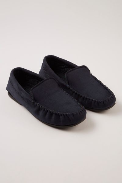 Navy Check Moccasin slippers