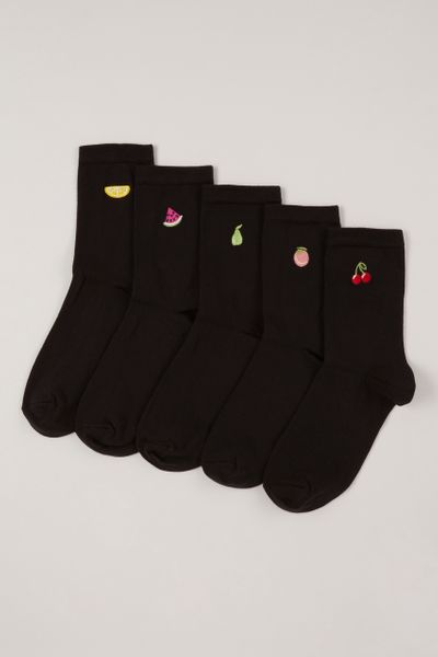 5 Pack Fruity Embroidered Socks
