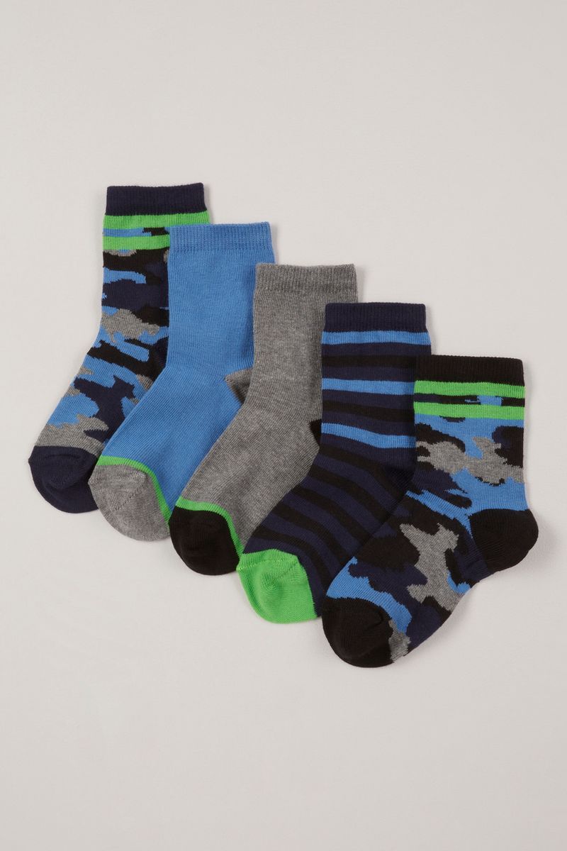 5 Pack Blue Camo Socks