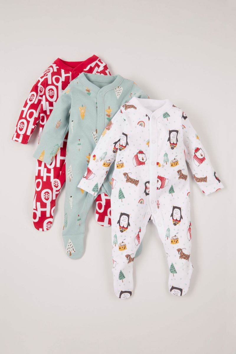 3 Pack Christmas Sleepsuits
