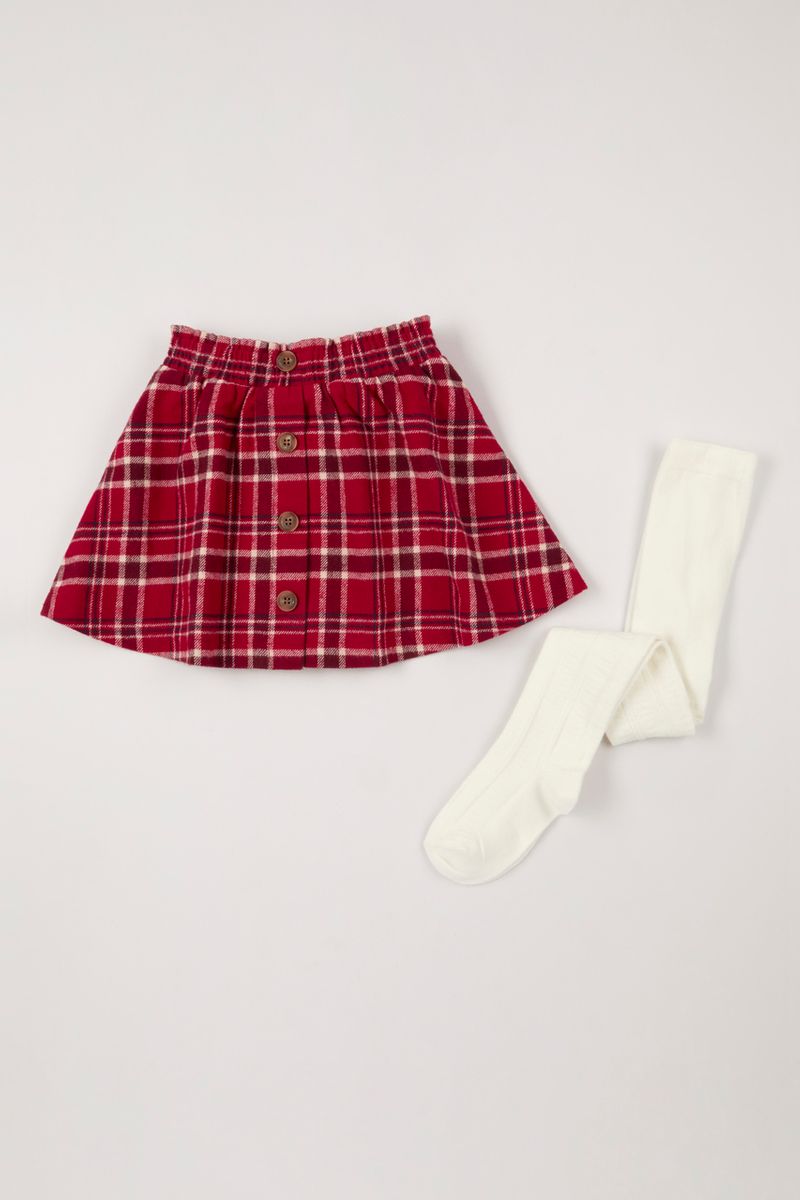Red Check Skirt with Tights