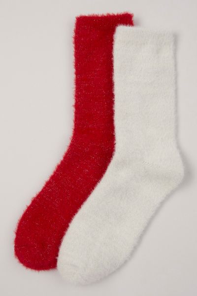 2 Pack Red & Cream Cosy socks