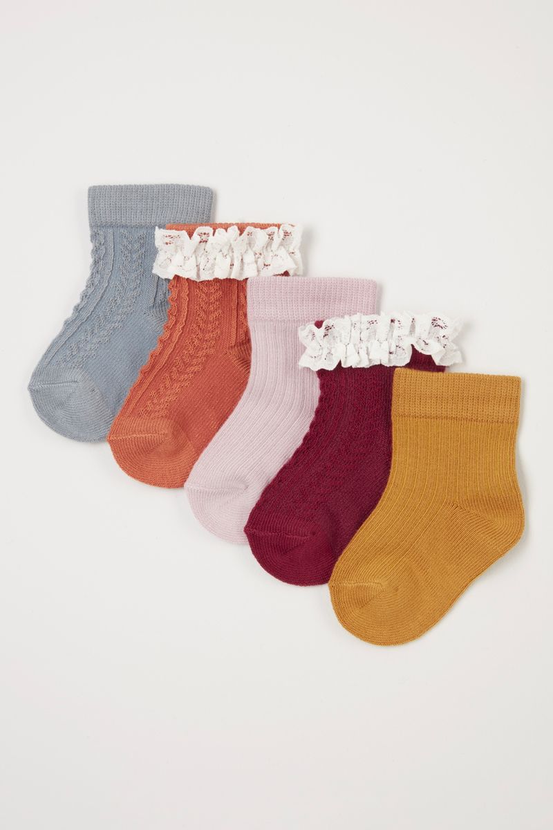 5 Pack Dark Orange Frilly Socks