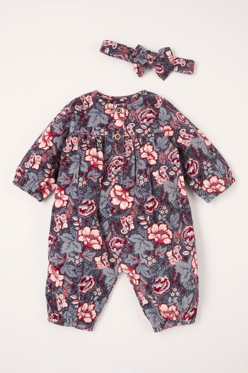 Floral Cord Romper with Headband