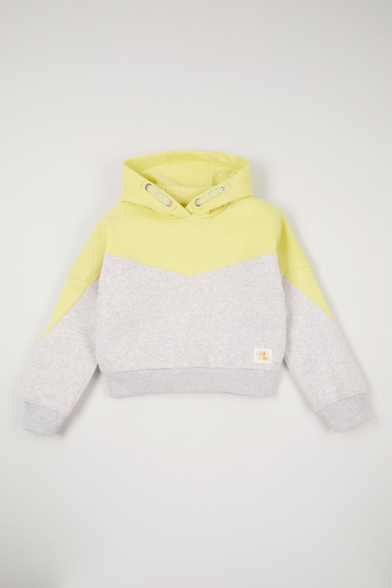 Yellow Slogan Colour Block Hoodie