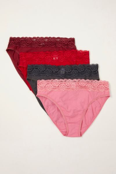 4 Pack Soft Lace Red High leg briefs