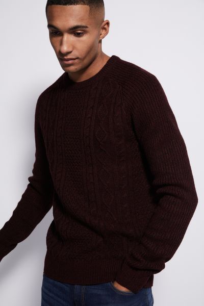 burgundy cable knit jumper