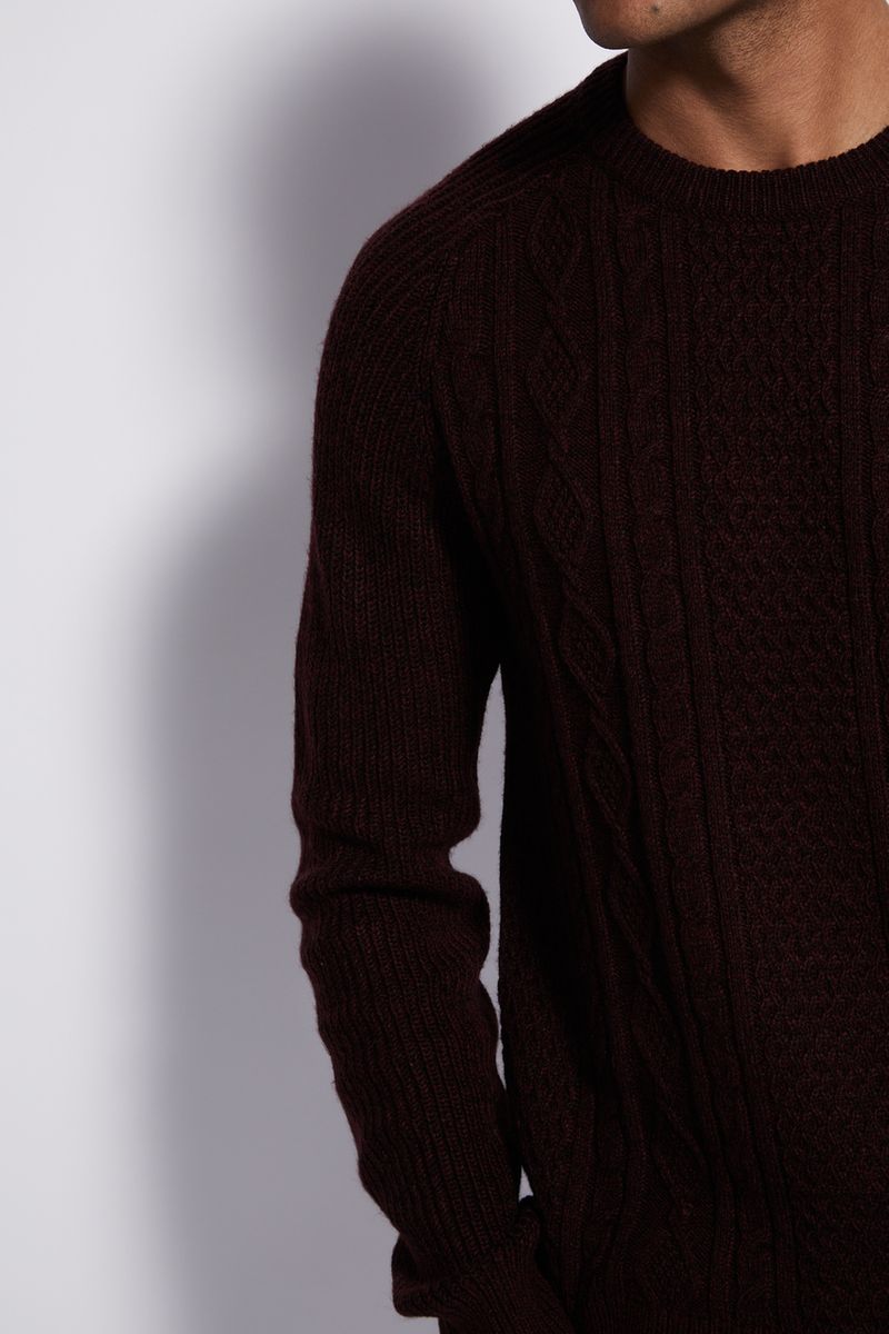 burgundy cable knit jumper