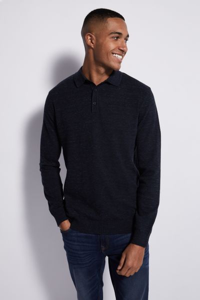 Navy Knitted Polo Top