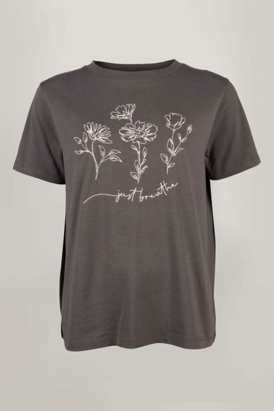 Charcoal Floral Embroidered T-Shirt