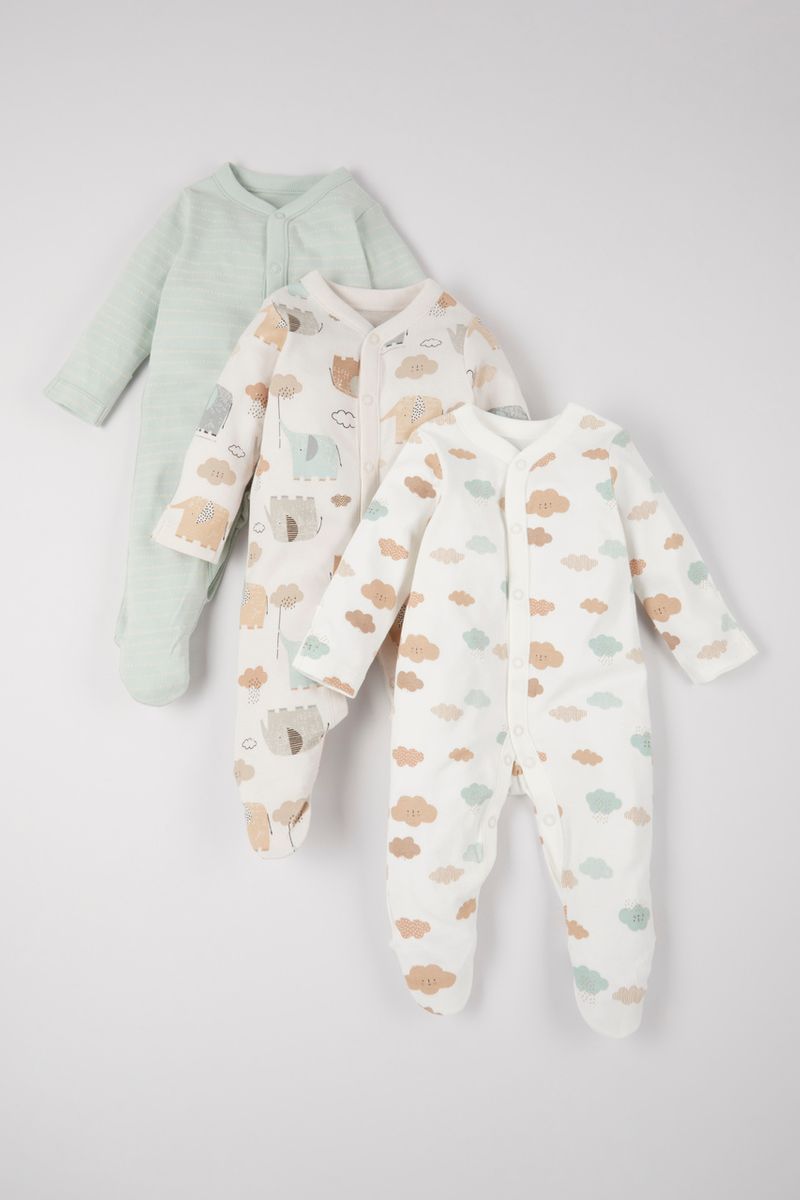 3 Pack Elephant Sleepsuits